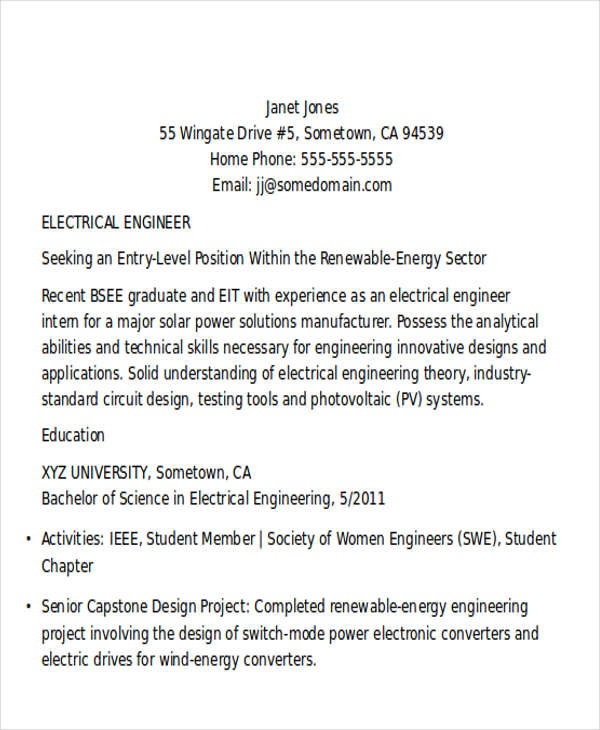 entry level electrical engineering resume