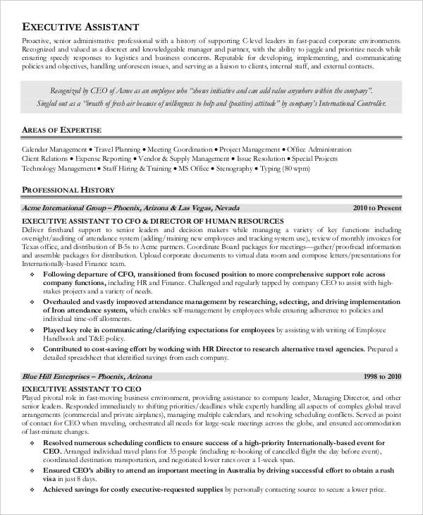 sample executive assistant resume