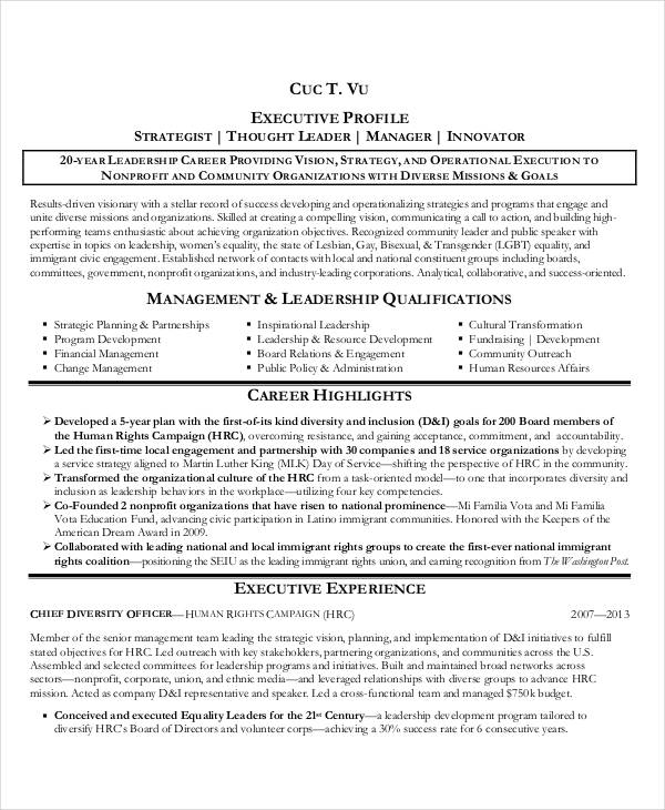 executive resume sample pdf