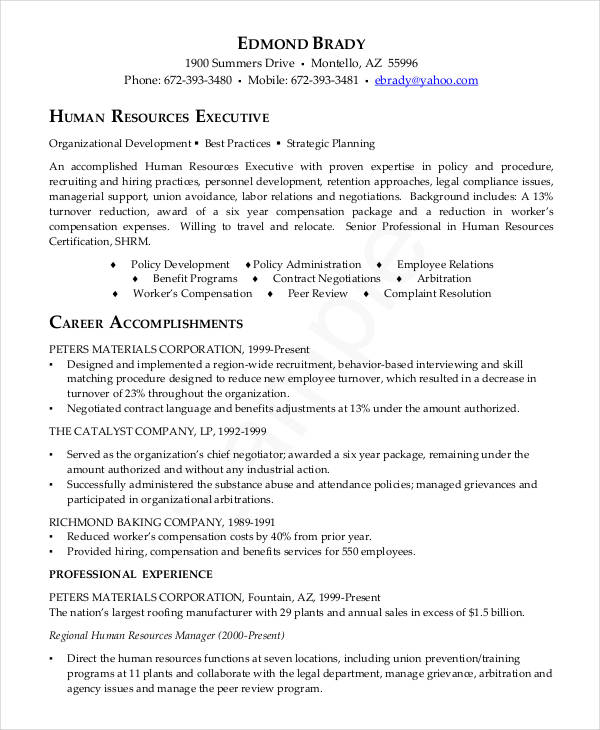 hr executive resume pdf1