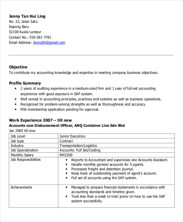 account executive profile resume