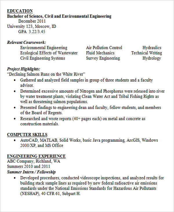 entry level civil engineering resume