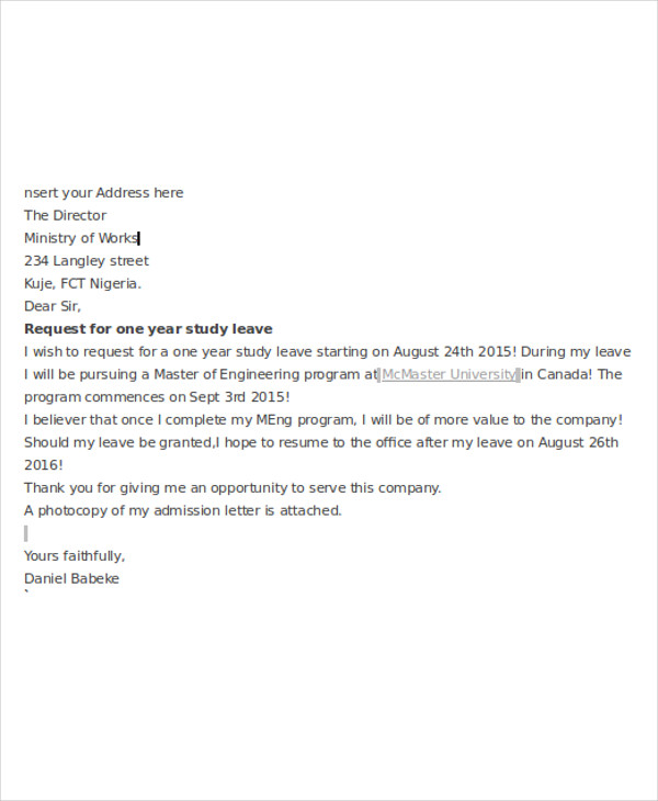 letter of request for educational leave