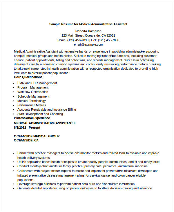 sample resume for medical administrative assistant1