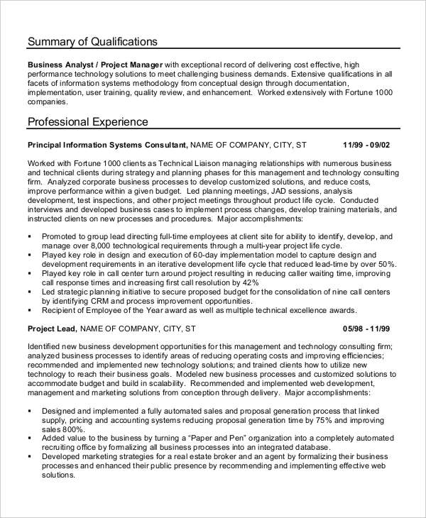 generic business analyst resume template