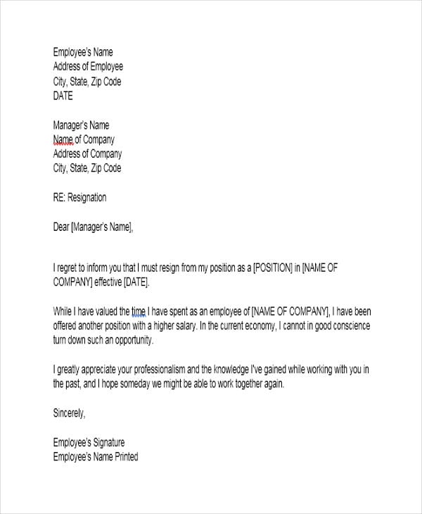 9+ Short Resignation Letter Templates Free Word, PDF