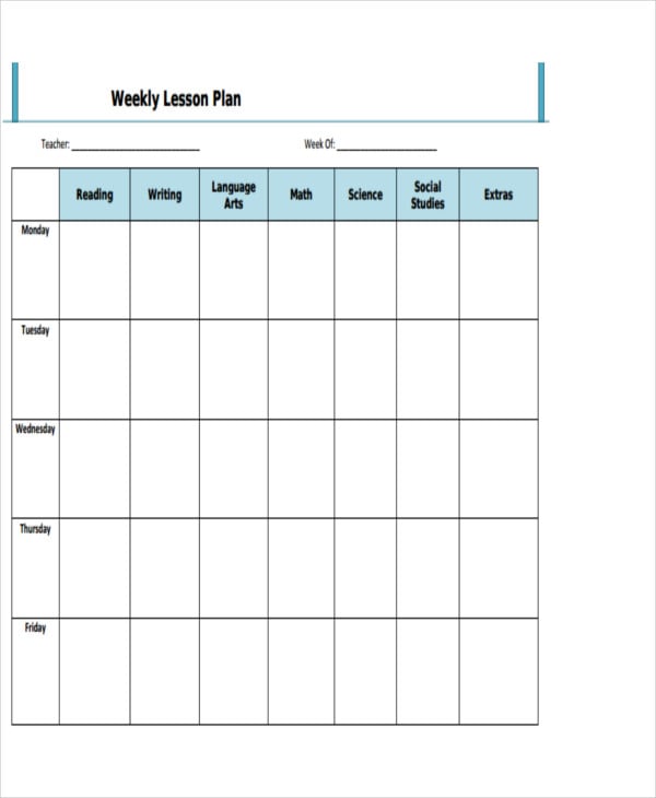 weekly lesson plan format