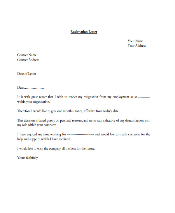 Official resignation letter