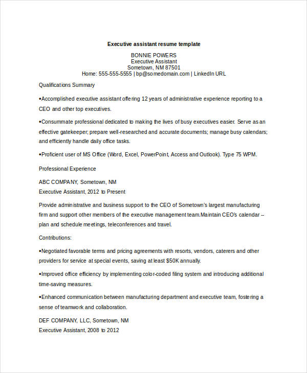 executive assistant resume doc