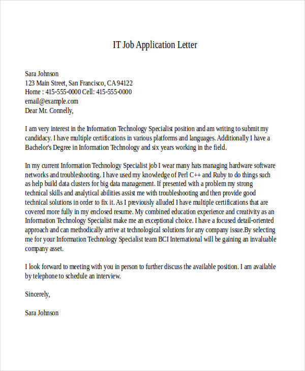 clear example of an application letter