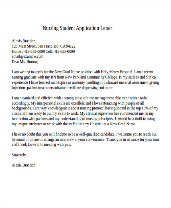 Application letter for college example