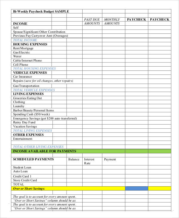 Biweekly Budget Template 10 Word PDF Documents Download