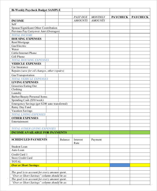 Printable Monthly Budget Based On Biweekly Pay Template Printable 