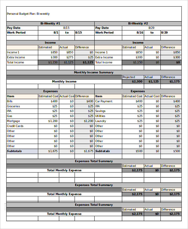 bi weekly budget calculator