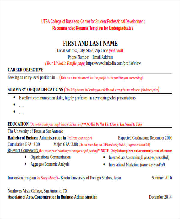 business resume sample doc