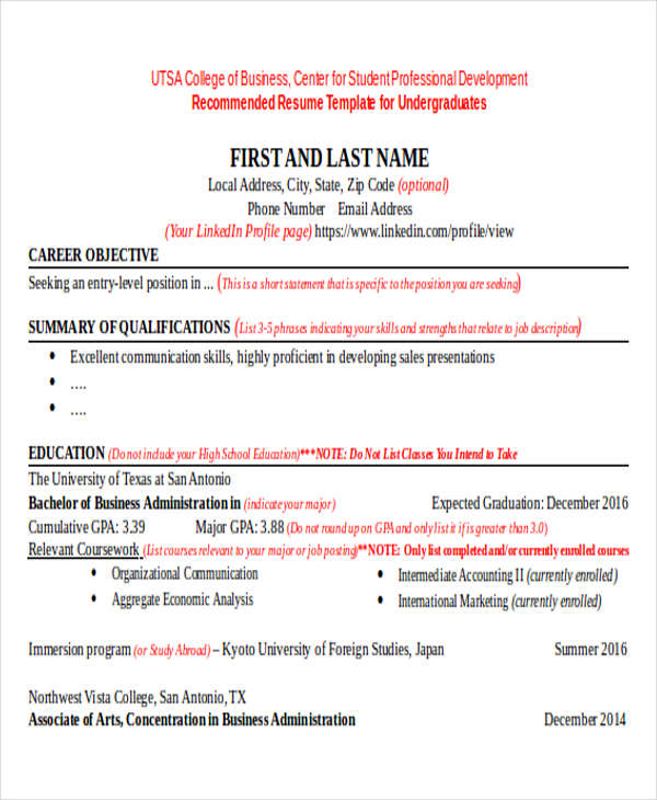 uf business resume template