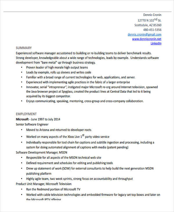 software engineering manager resume
