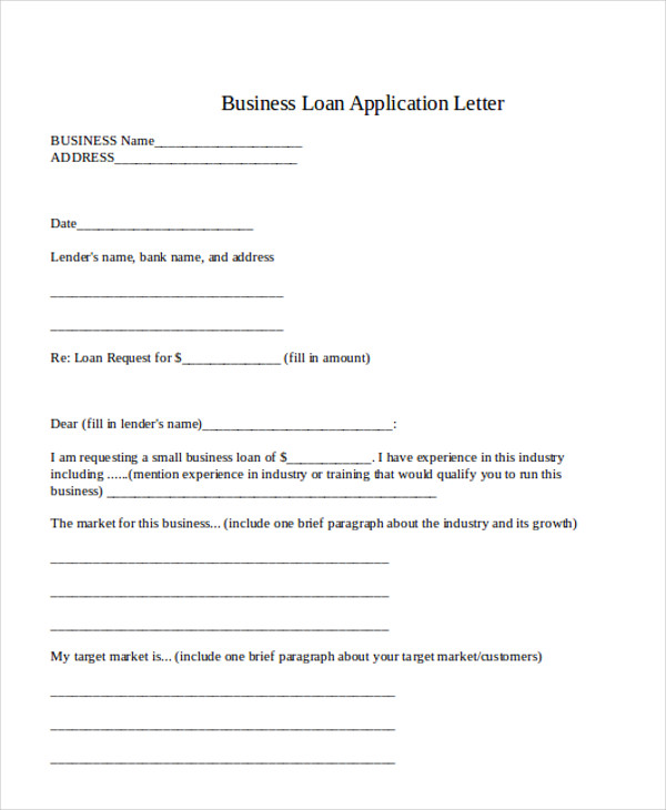 business loan application letter template