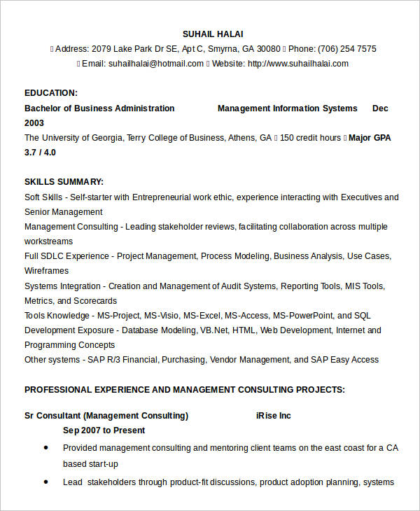 experienced business analyst resume in word