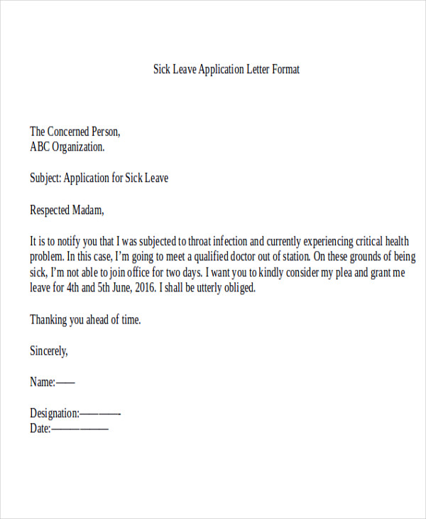 Leave Application Letter In Office