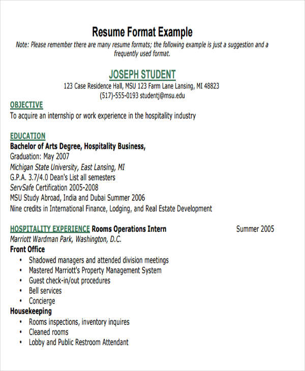 business resume format pdf