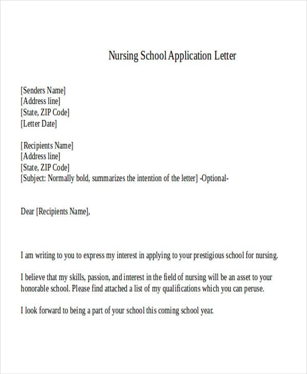 Cover letter for nursing school admission