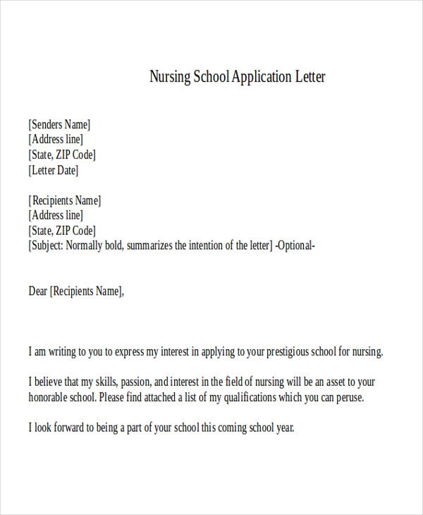 nursing school application letter