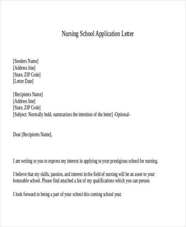 nursing school application letter