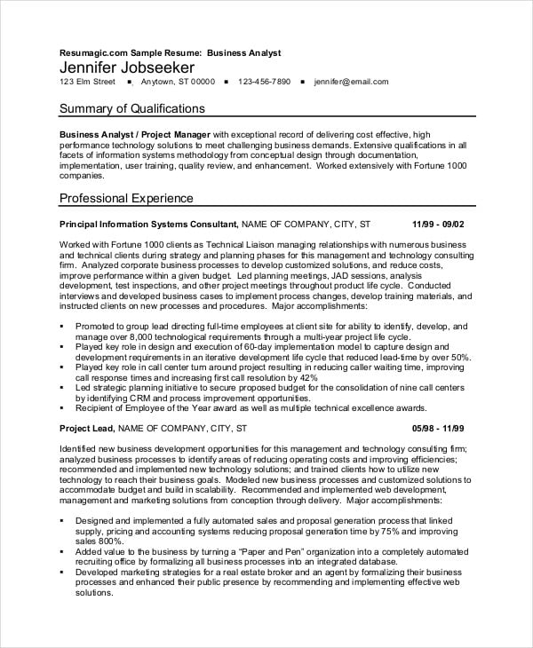 business analyst resume objective