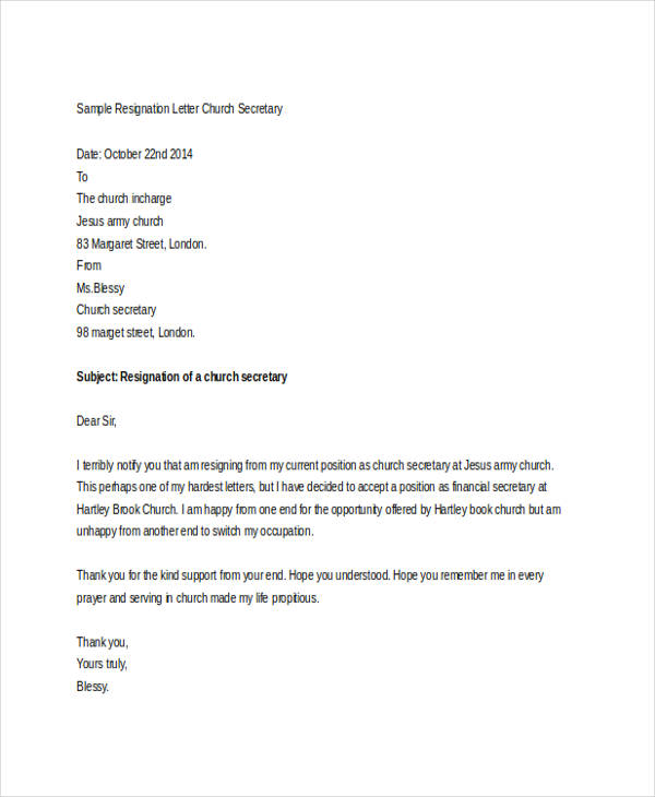 Church Resignation Letter Template - 13+ Word, PDF Document Download