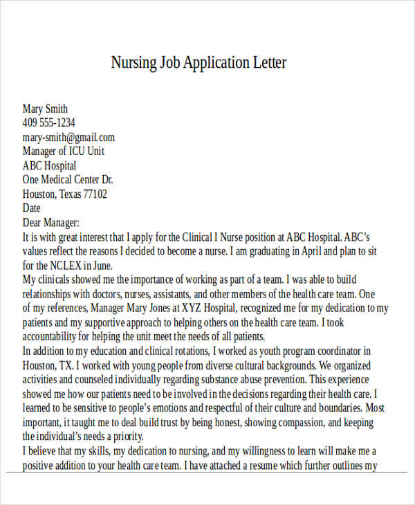 sample application letter for hospital nurses applicants