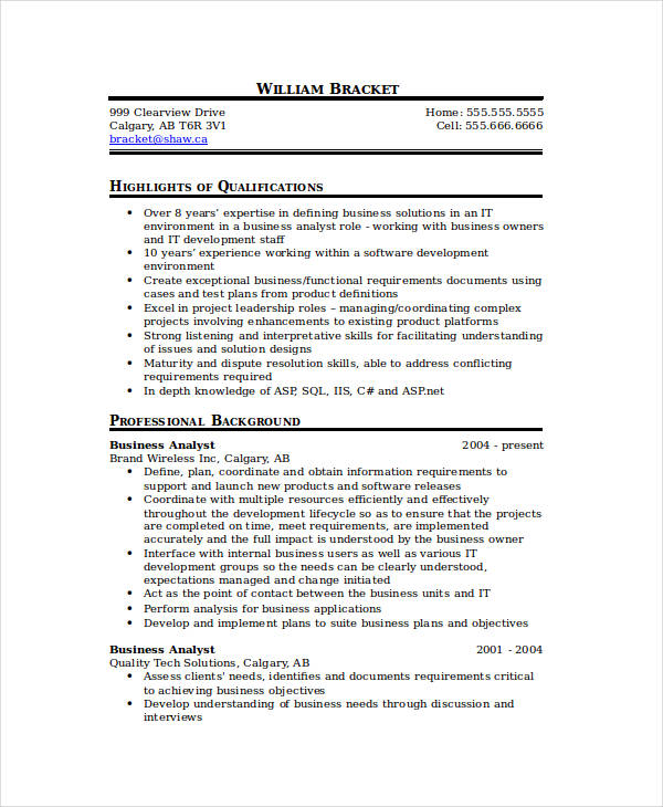 business analyst resume doc