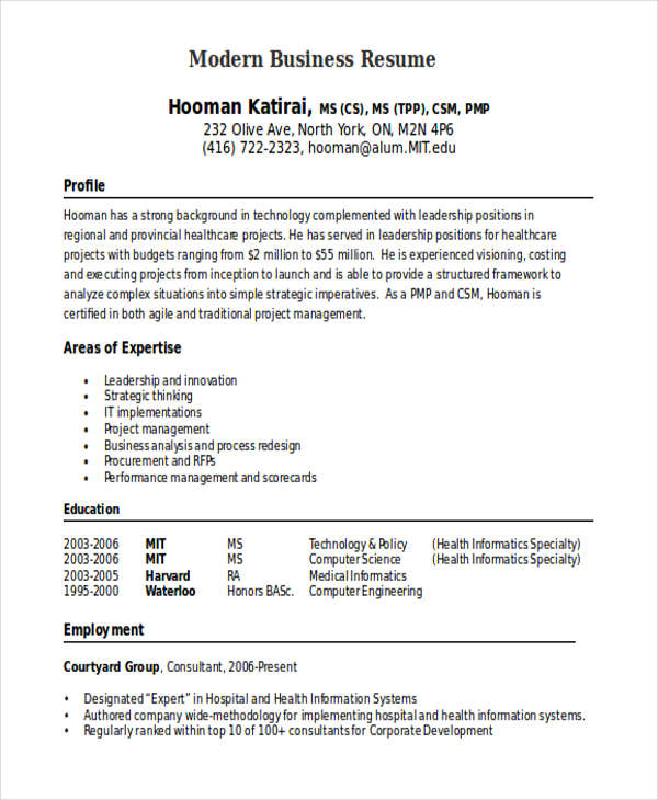 how to write business resume