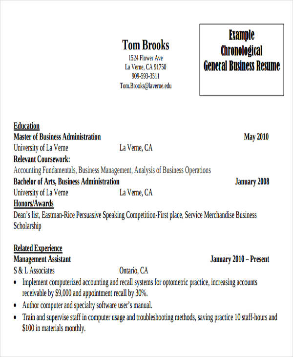 resume sample for fresh graduate of business administration