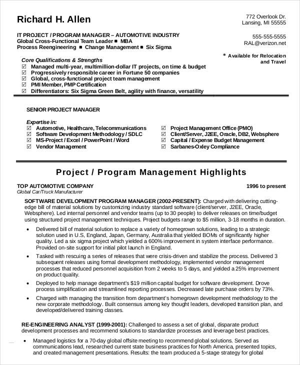 sample resume program manager