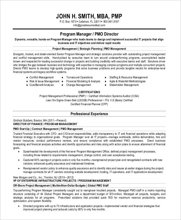 program manager resume sample