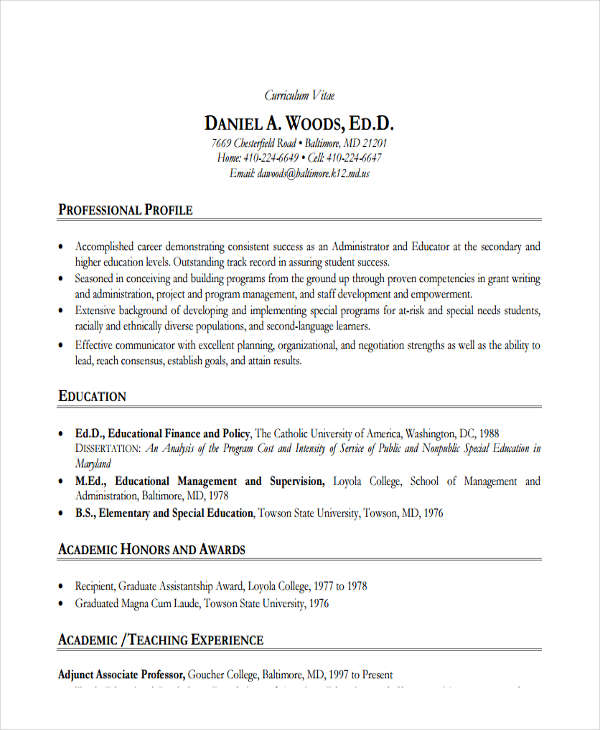 higher education executive resume