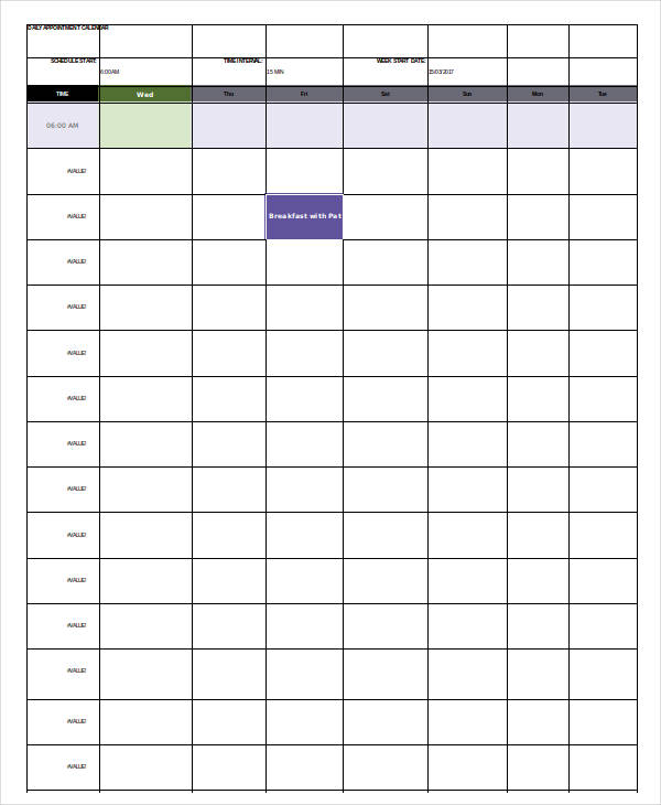 Free Printable Daily Appointment Calendar