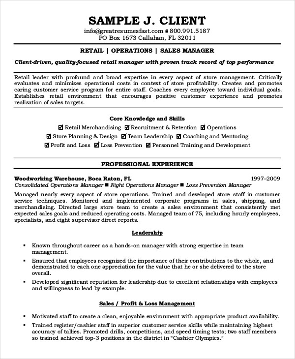 retail operations manager resume