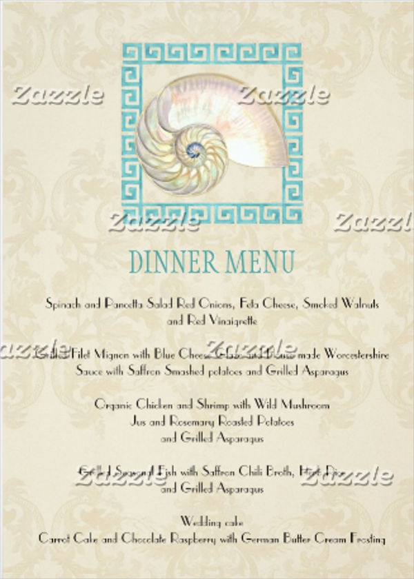 formal dinner menu design