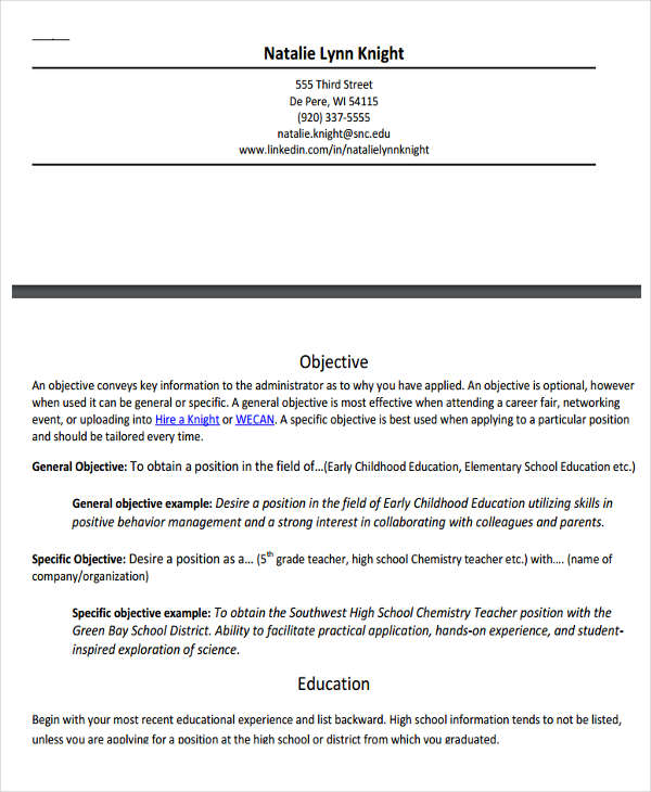 education resume cover page