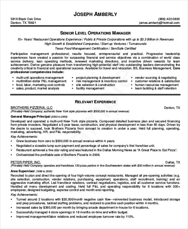 sample resume for sales operations manager
