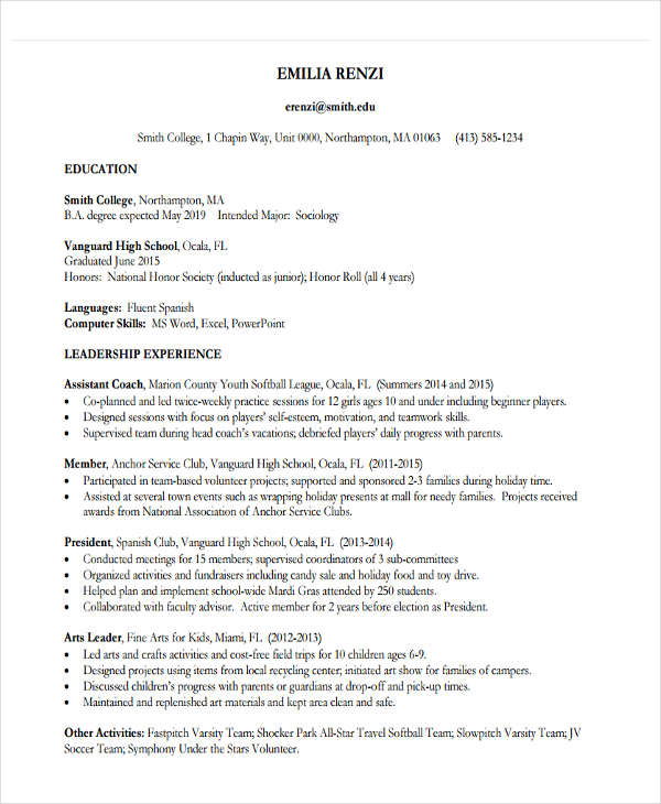 education description for resume