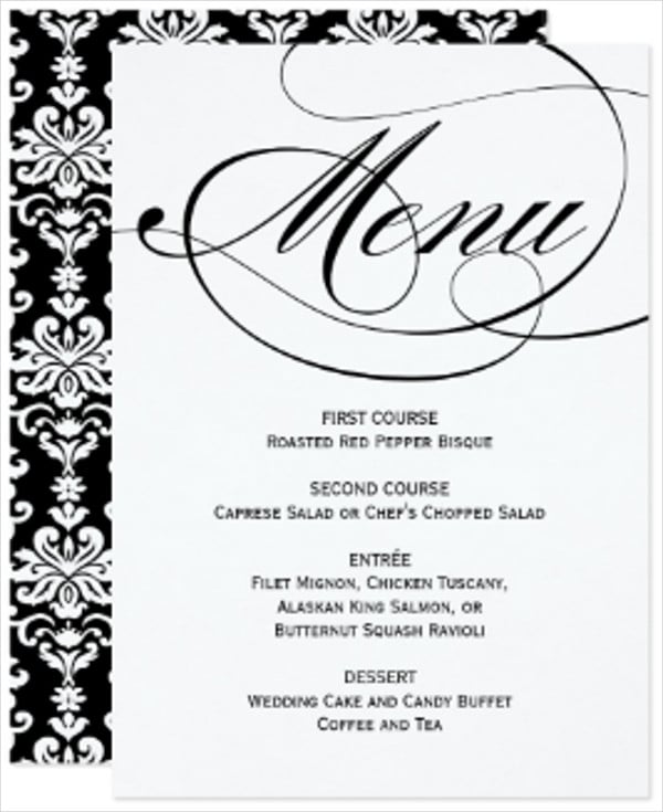 wedding reception menu design