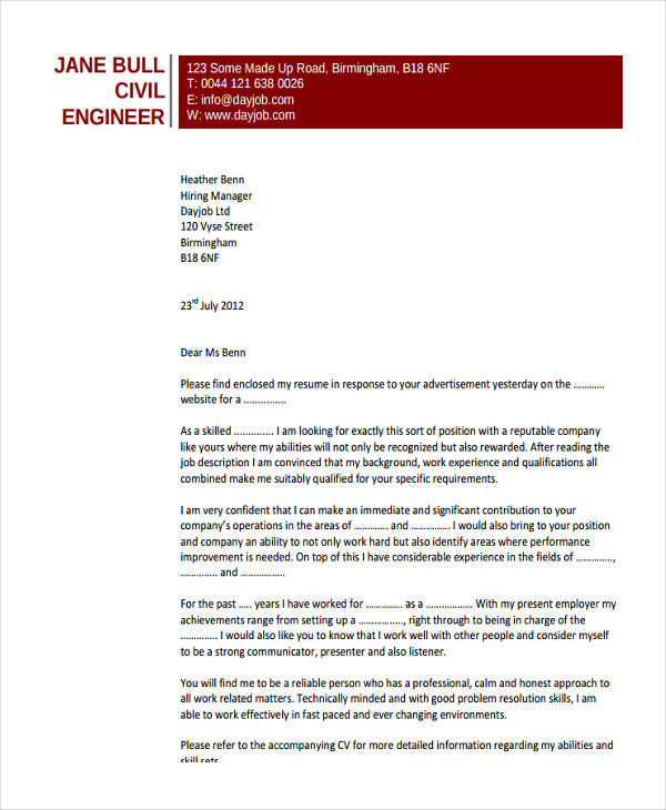civil engineering resume cover letter
