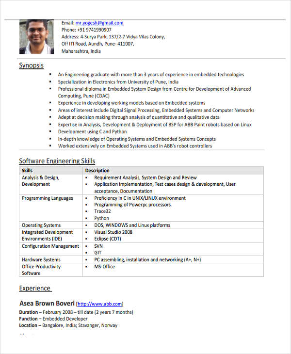 software engineering resume pdf