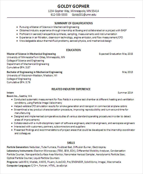 engineering graduate student resume