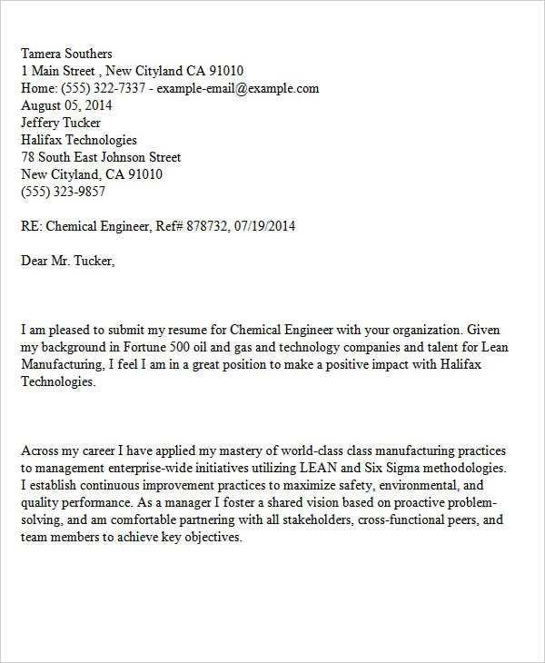 chemical engineering resume cover letter