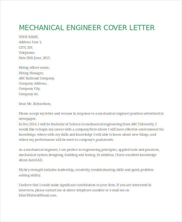 cv cover letter for mechanical