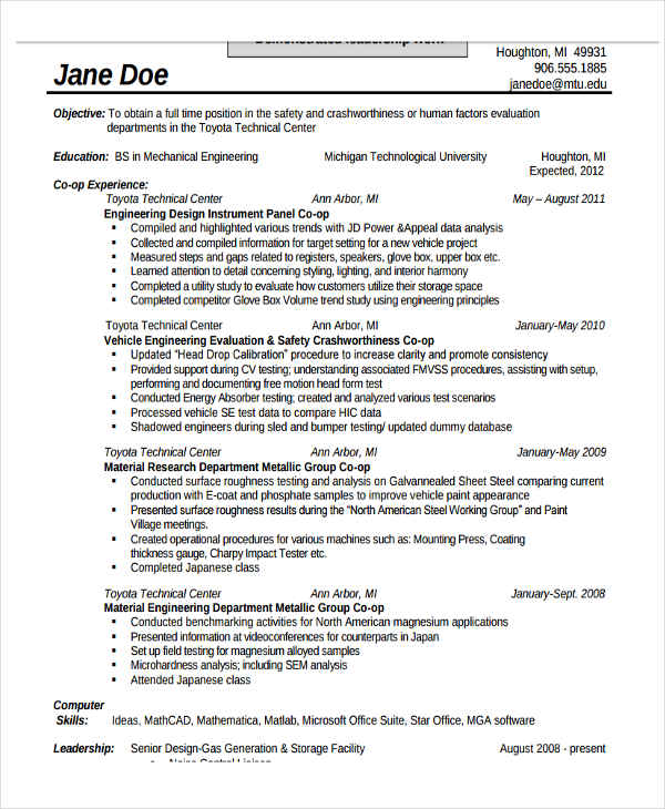 Resume format engineering jobs